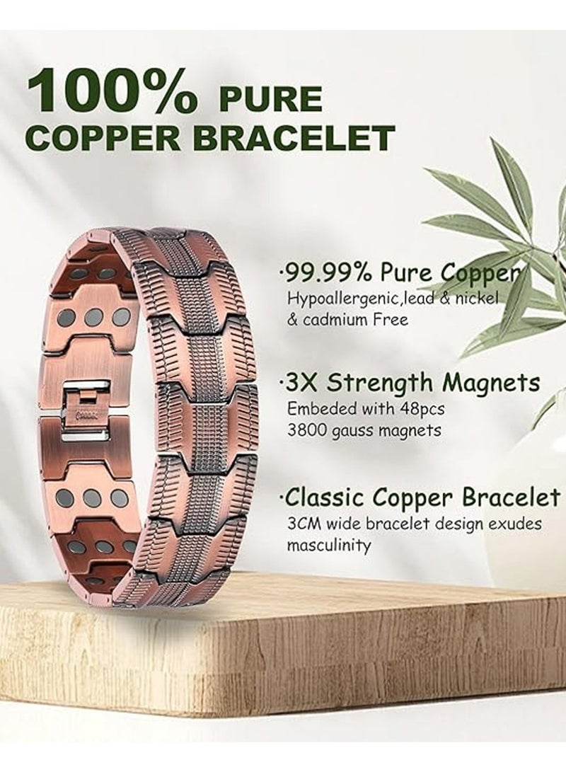 X-level Copper Bracelet and Copper Ring for Men, 3X Strength Magnetic Bracelet with 99.99% Pure Copper Ring & 3500 Gauss Magnets, Adjustable Length - Image 3